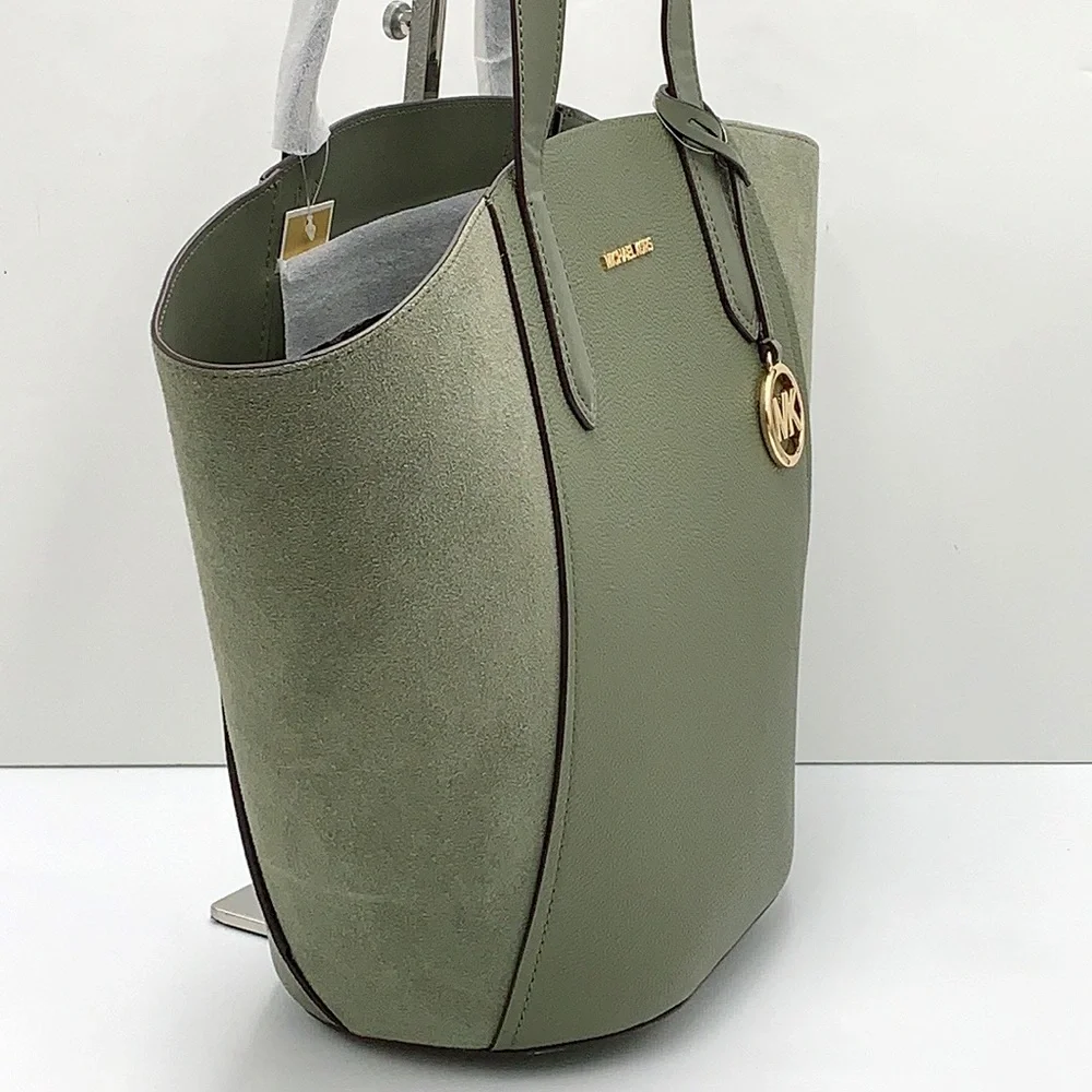 MICHAEL KORS PORTIA LARGE TOTE ARMY GREEN COLOR Pebbled leather/ suede